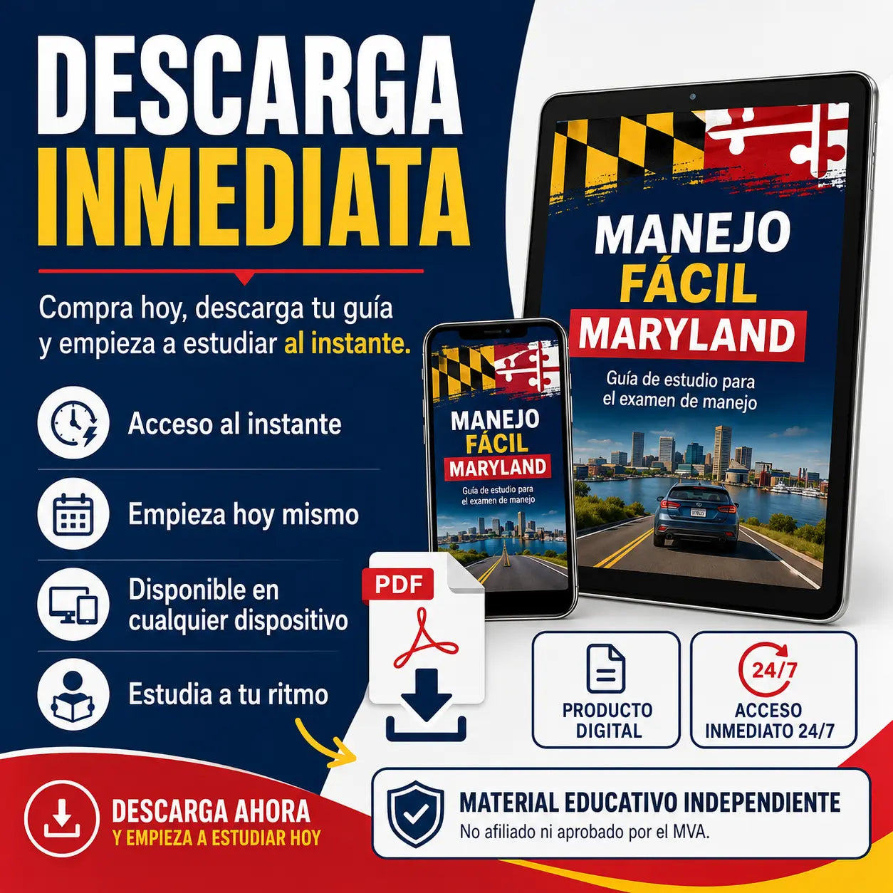 Guía Digital de Manejo Maryland con Preguntas, Simulacros y Plan de Estudio