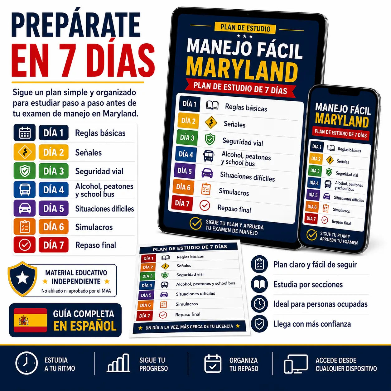 Guía Digital de Manejo Maryland con Preguntas, Simulacros y Plan de Estudio