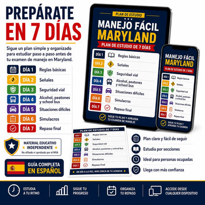 Guía Digital de Manejo Maryland con Preguntas, Simulacros y Plan de Estudio