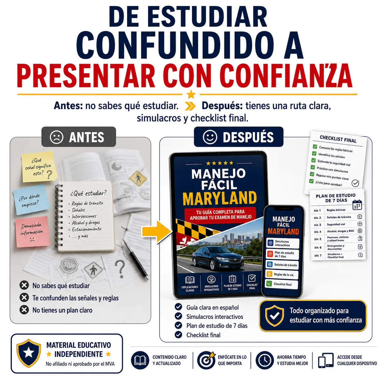 Guía Digital de Manejo Maryland con Preguntas, Simulacros y Plan de Estudio