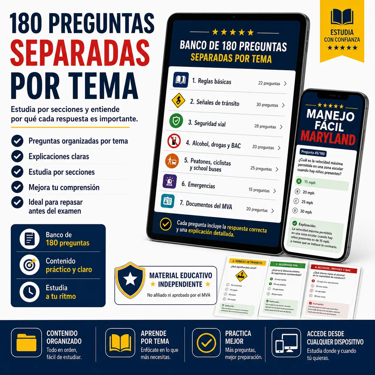 Guía Digital de Manejo Maryland con Preguntas, Simulacros y Plan de Estudio