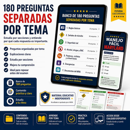 Guía Digital de Manejo Maryland con Preguntas, Simulacros y Plan de Estudio