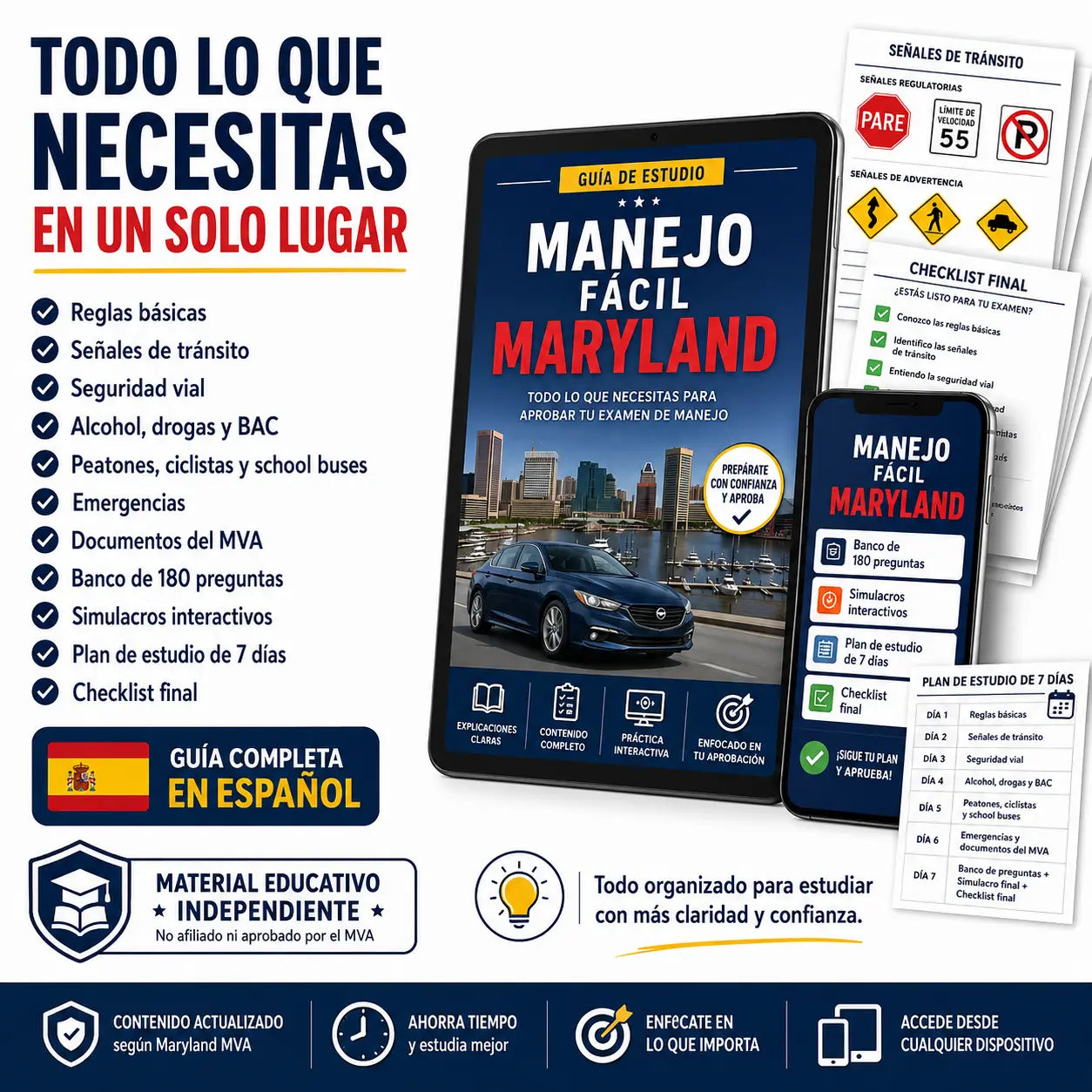 Guía Digital de Manejo Maryland con Preguntas, Simulacros y Plan de Estudio