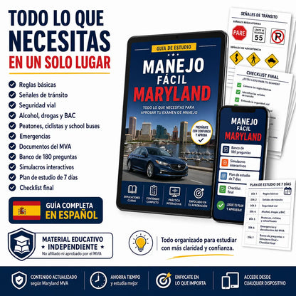 Guía Digital de Manejo Maryland con Preguntas, Simulacros y Plan de Estudio