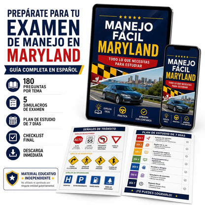 Guía Digital de Manejo Maryland con Preguntas, Simulacros y Plan de Estudio