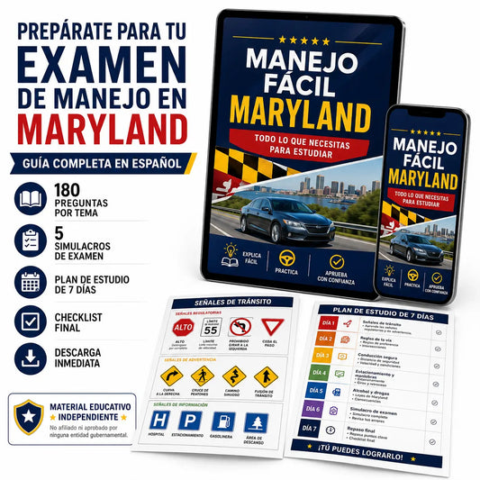 Guía Digital de Manejo Maryland con Preguntas, Simulacros y Plan de Estudio