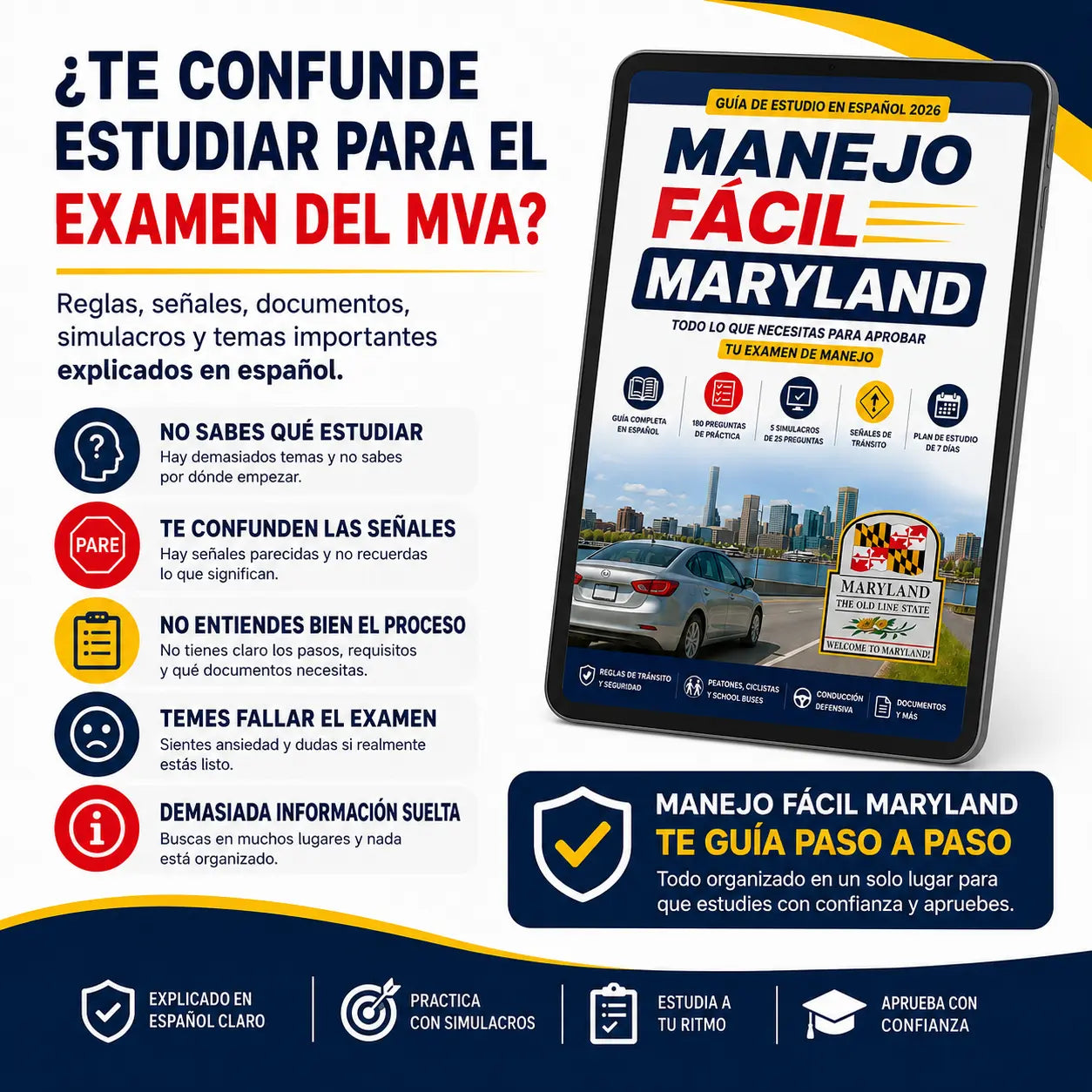 Guía Digital de Manejo Maryland con Preguntas, Simulacros y Plan de Estudio