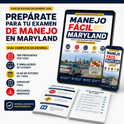 Guía Digital de Manejo Maryland con Preguntas, Simulacros y Plan de Estudio